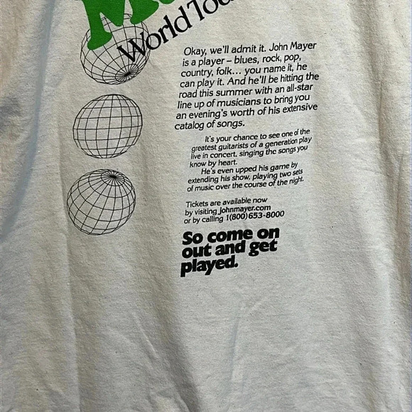 2019 john mayer world tour merch concert t-shirt unisex MED short sleeve - Picture 9 of 9